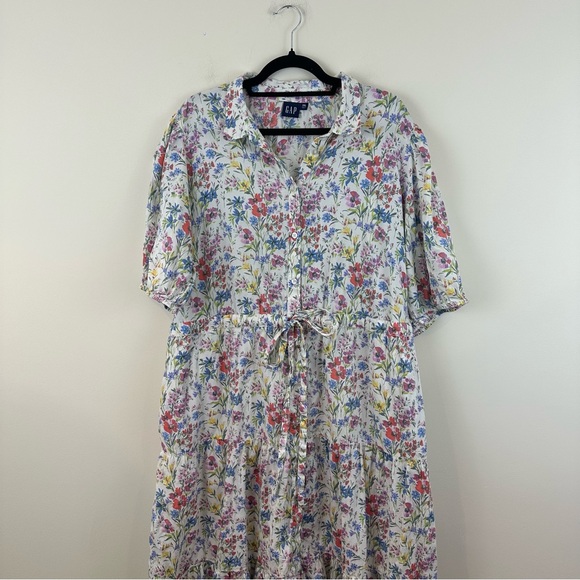 GAP Multicolor Puff Sleeve Floral Midi Shirt Dress Size XXL - Picture 3 of 11